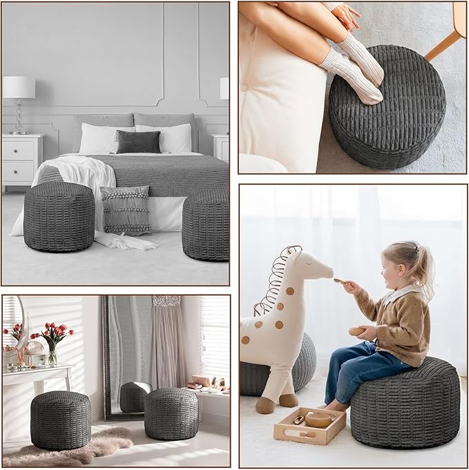 2 Pcs 20 x 15 Inch Unstuffed Ottoman Pouf Cover Corduroy Foot Rest - No Filler, Striped Foot Stool Floor Bean Bag Floor Chair Storage for Modern Farmhouse Bedroom Home Decor(Gray)