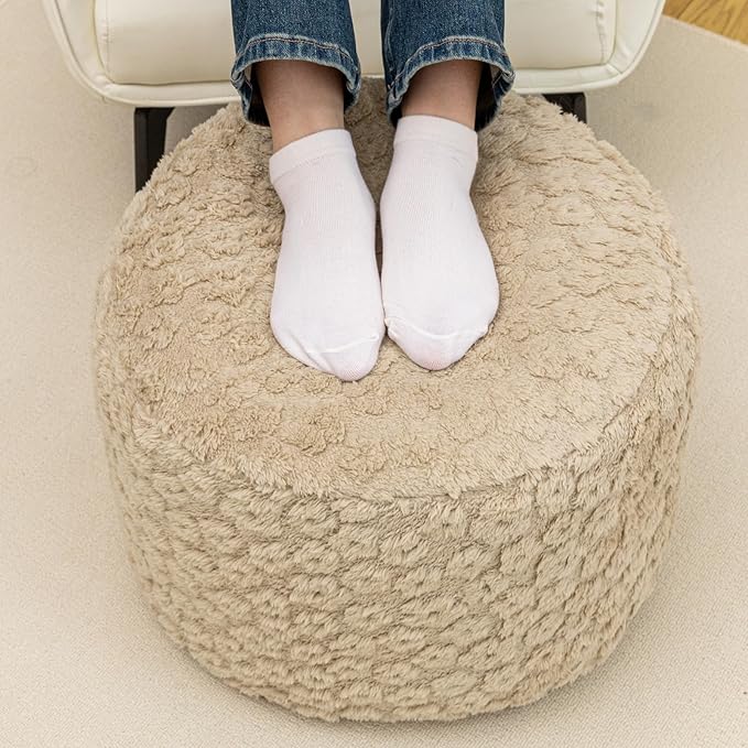 Ottoman Foot Rest Stuffed Round Boho Floor Poof Seating Armchair Ottoman Foot Stool Floor Cushion Bean Bag Pouf 18x18x14 Inch Hazel