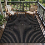 Tangsoo Black Geometric Rainbow Easy Jute Area Rug,4x6 Washable Thin Rug for Patio,Non Slip Rubber Backing Indoor Outdoor Carpet Boho Farmhouse Throw Mat for Front Porch Bedroom Living Room