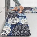 Anti Fatigue Kitchen Mats 2PCS,Boho Dahlia Kitchen Rugs Non Slip Rubber Backing,Farmhouse Waterproof Kitchen Mat for Floor,Cushioned Standing Mat for Kitchen,Sink,Desk,Mutil-Blue
