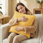 Fancy Homi 2 Packs Yellow Decorative Throw Pillow Covers 22x22 Inch for Living Room Couch Bed Sofa, Rustic Farmhouse Boho Home Decor, Soft Corss Corduroy Patchwork Accent Square Cushion Case 55x55 cm