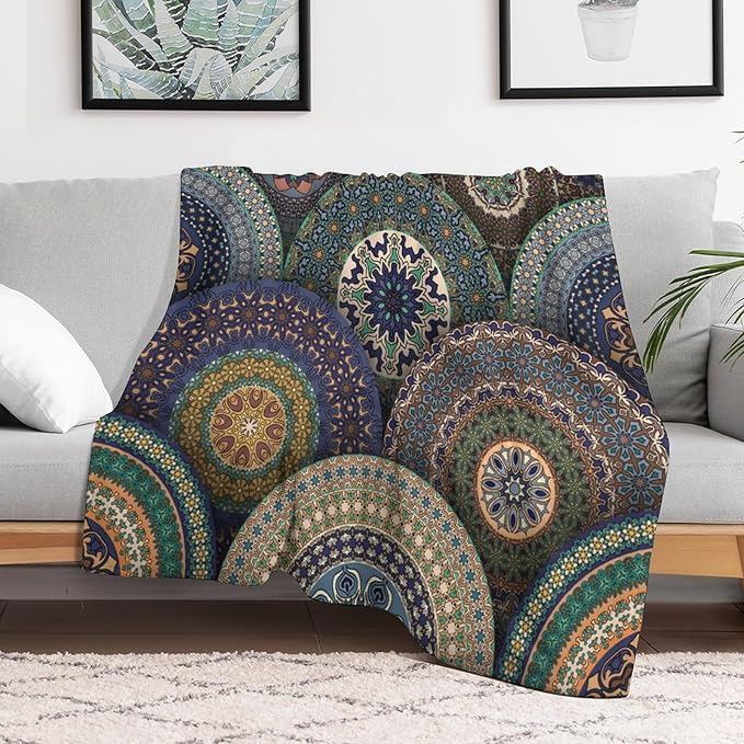Indian Bohemian Throw Blanket Mandala Design Colorful Boho Floral Pattern Paisley Blanket for Sofa Bed Couch Chair Or Dorm 30"x40"