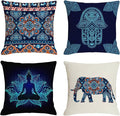 Jartinle Navy Mandala Pattern Throw Pillow Covers 18x18 Set of 4 Boho Accents Decorative Throw Pillows for Couch, Sofa, Outdoor Patio Bohemian Decor