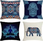 Jartinle Navy Mandala Pattern Throw Pillow Covers 18x18 Set of 4 Boho Accents Decorative Throw Pillows for Couch, Sofa, Outdoor Patio Bohemian Decor
