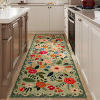 Rugcomf 2x5 Rug Runner - Floral Machine Washable Kitchen Rug, Non-Slip Low Pile Boho Carpet for Hallways, Laundry, Entryway, Bedroom, Bathroom - Green