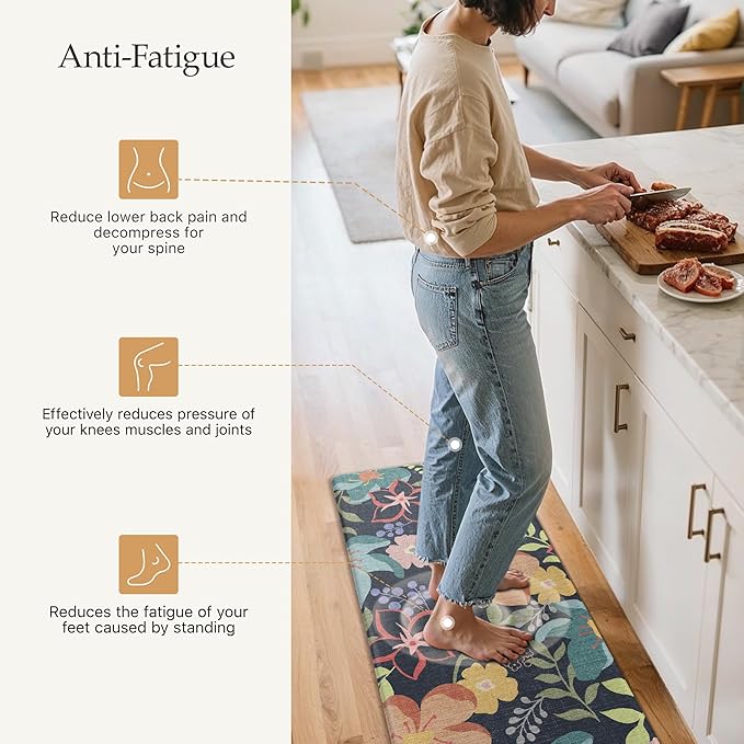 GENIMO Kitchen Mats for Floor 2PCS, Cushioned Kitchen Rugs Non Slip Washable, Farmhouse Anti Fatigue Mat Waterproof, Comfort Standing Mat Rug for Office, Home, Laundry, 17.3"x47"+17.3"x30", LightBlack