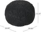 Christopher Knight Home Ansel Knitted Cotton Pouf, Dark Grey