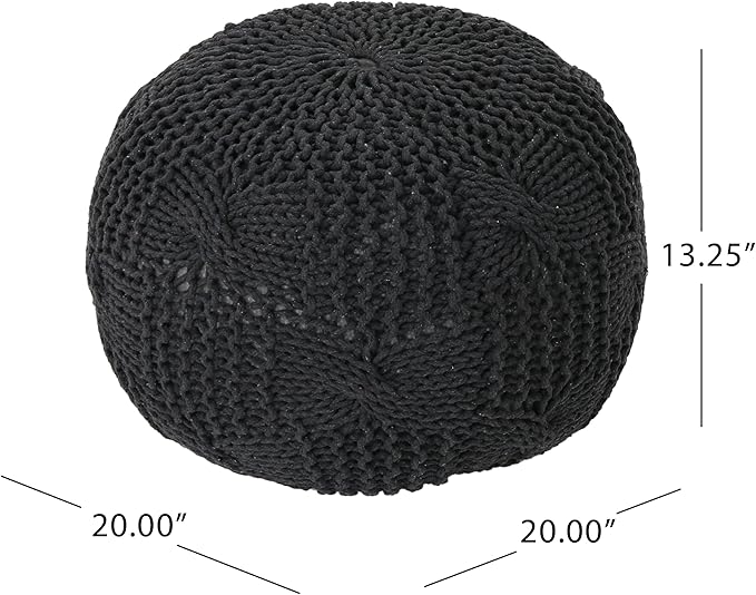 Christopher Knight Home Ansel Knitted Cotton Pouf, Dark Grey