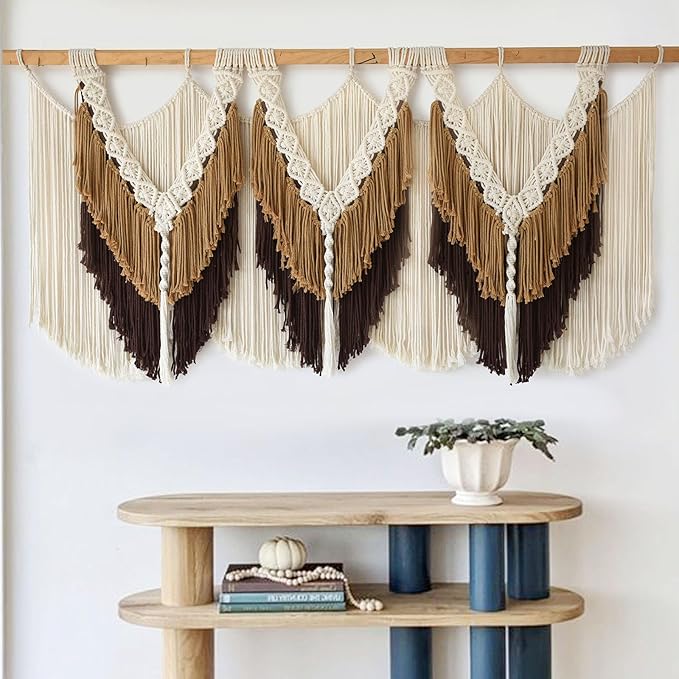 Macrame Wall Hanging Boho Wall Hanging Brown Dorm Wall Decor Craftsmanship Handmade Tassel Knotting Boho Fiber Art Home Room Decor 47" W x 25" L