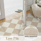 Beeiva Checkered Print Washable Indoor Door Mats for Entryway, 2x3 Non Slip Ultra Thin Bathroom Rugs Fit Under Door, Moroccan Diamond Decor Beige Small Rugs for Bedroom Kitchen Laundry Entrance