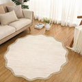 GarveeHome Scalloped Round Area Rugs 4ft, Washable Small Non-Slip, Soft Boho Ultra-Thin Circle Low Pile Stain Resistant Carpet for Bedroom Entryway Kitchen Laundry Bathroom, Beige