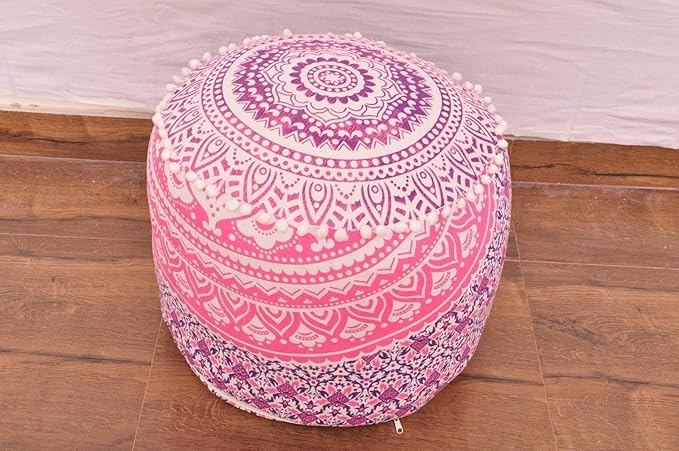 Indian Mandala Floor Pillow Ottoman Pouf Cover Bohemian Living Room Decor Cushion Cover Boho Cotton Meditation Pouf Cover Seating Throws Kids Bean Bag Case