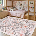 Lahome Reverie Apricot Girls Nursery Decor Rug 5x7, Fall Floral Boho Bedroom Carpet, Washable Soft Low Pile Area Rugs for Kids Room, Dorm Room Essentials, Reading Nook