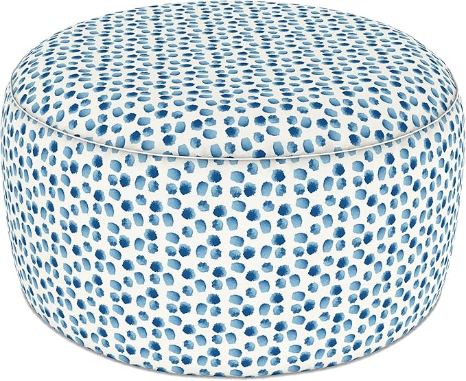 LVTXIII Indoor/Outdoor Extra Large Inflatable Ottoman Pouf D31 x H14 Inch, Round Footstool with Handle, Weather-Resistant Portable Furniture for Patio, Camping, Beach, Brush Blue
