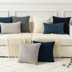Kevin Textile 14x24 Inch Pillow Cover 1 Pack Boho Decorative Soft Striped Corduroy Lumbar Farmhouse Solid Color Accent Rectangle Cushion Case for Living Room Couch Sofa Bed, Blue