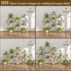 Tikea Plant Stand Indoor Outdoor Hexagonal Plant Stand for Multiple Plants Indoor Large Wooden Plant Shelf 7 Tiered Creative DIY Flowers Stand Rack for Living Room Balcony Patio Window