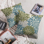 Blue Green Grey Gray Pillow Covers 22X22 Inch Set of 2, Modern Dahlia Floral Print Decorative Throw Pillow Covers Outdoor Farmhouse Cushion Case for Home Couch Sofa Bed Decoration