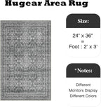 HUGEAR 2x3 Entryway Area Rug Vintage Grey Small Rug Machine Washable Door Mat Retro Floral Low Pile Carpet Vacuumable Distressed Throw Rug Entrance Kitchen Bathroom Bedroom Non Slip Lightweight