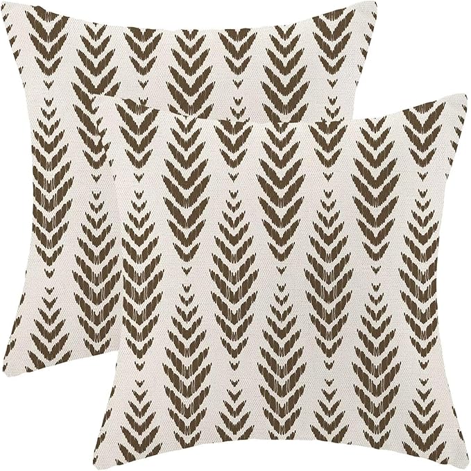 BETGINY Brown Boho Pillow Covers 18 x 18 Inch Pack of 2, Bohemian Ethnic Herringbone Pattern Decorative Throw Pillow Covers Vintage Linen Farmhouse Outdoor Pillowcase for Bedroom Home Sofa Decor