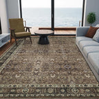 4x6 Vintage Washable Area Rug for Living Room,Low Pile Non Slip Carpet Non-Shedding Small Area Rug Soft Indoor Stain Resistant Rug Floral Print Mat for Bedroom Dining Room Brown Floral