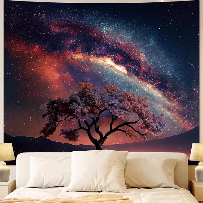 Apdidl Space Galaxy Tapestry Wall Hanging for Bedroom Aesthetic, Nature Starry Night Tree of Life Tapestries, Star Sky Posters Backdrop Decor Wall Tapestry for Men Dorm Living Room Office (51"X60")