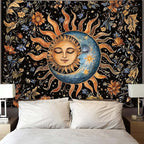 Aipon Sun and Moon Tapestry for Bedroom Boho Vintage Floral Hippie Wall Tapestry Aesthetic Retro Flower Plant Large Tapestries Wall Hanging for Living Room Dorm Decor 90 x 68 Inch