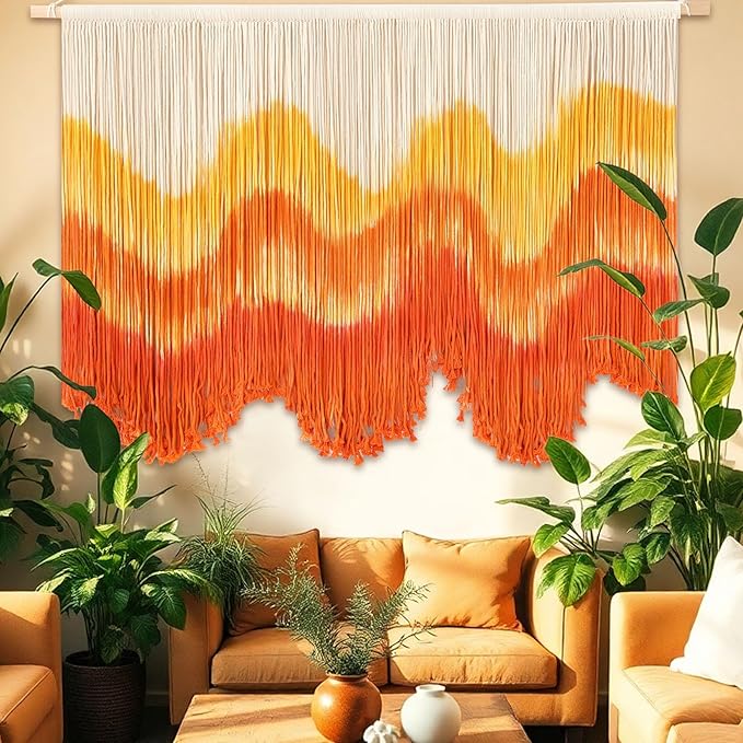 Tiamon Boho Wall Decor - 59''W x 35.4'' L Macrame Wall Hanging Dip-Dye Large Tapestry Art for Home Bathroom Farmhouse Bedroom Living Room Office Natural Modern Rustic Decoration
