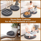 2Pcs Floor Pillows for Adults, Meditation Cushions, 22x22x4 Inch Large Round Sitting Cushion Living Room Memory Foam Pillow for Sitting (2, Grey, 22x22x4 Inch)