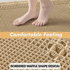 MIULEE Set of 2 Waffle Bathroom Rugs, Boho Bath Rug Super Absorbent, Non Slip Washable Ultra Soft Rubber Backed Shower Bath Mats for Floor, Tub, Shower, Bordered Design, Brown, 18x30 Inch