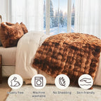 EMME Faux Fur Blanket Queen Size Tie Dye Dark Brown - Big Bubble Rabbit Cozy Blanket for Couch, Thick Furry Plush Shaggy Blankets, 650GSM, 90x90 Inches