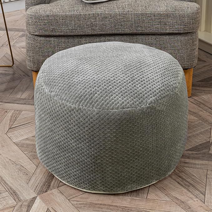 Asuprui Pouf Ottoman Unstuffed Pouf Ottoman Foot Rest No Filler Foot Stool Floor Pouf 20x20x12 Inches Fuzzy Chair Floor Chair Foot Rest with Storage for Living Room Bedroom Light Gray Pouf Cover