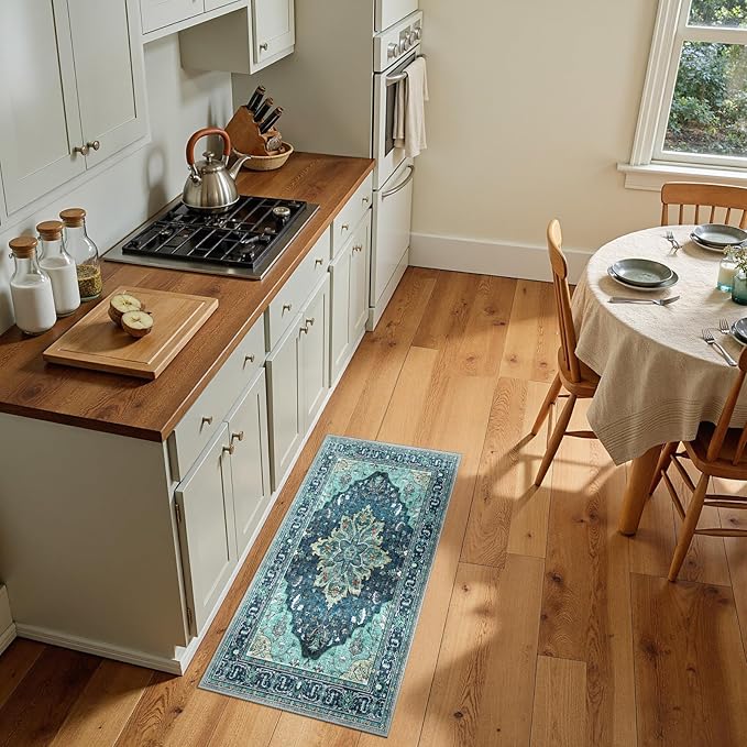 Area Rugs 2'x4' Kitchen Rugs Entry Rug Small Rugs for Entryway Kitchen Bathroom Door Mat Indoor Entrance,Washable Non Slip, Teal Green Lake Blue Turquoise