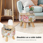 ETELI Storage Ottoman Round Small Foot Rest with Wood Legs Boho Footstool with Padded Seat Ottomans and Footstools for Couch Hallway Living Room Bedroom Enterway