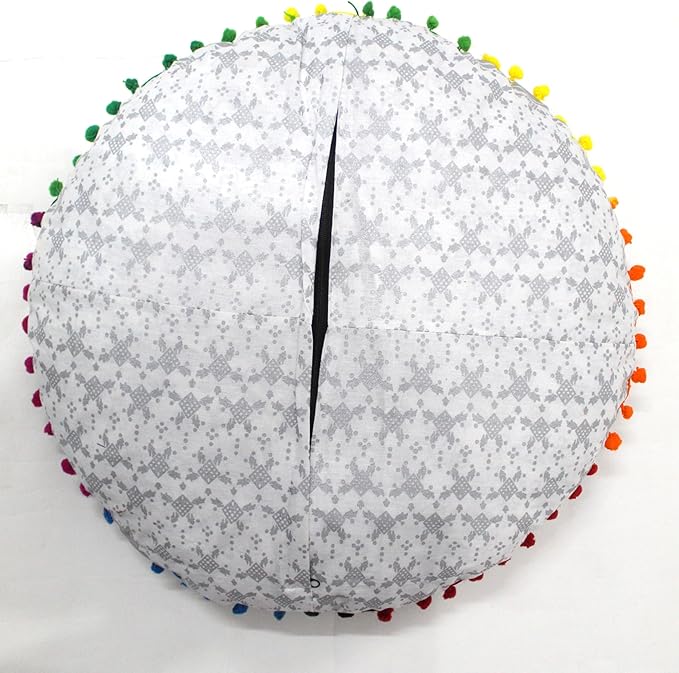 CRAFT KALA Boho Large Floor Pillow Pouf Cover Mandala Meditation Room Pillow Cover for Adults Round Bohemian Seating Pouf Cushion Cover for Kids Playroom 22" Silver Matellic Ombre
