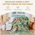 Boho Throw Blanket for Couch Sofa Chair Spring Cotton Blankets for Bedroom Living Room All Season Soft Lightweight Reversible Floral Embroidery Decorative Throws 50"x60" Home Decor