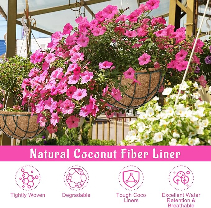 Riare 2 Pack 16 Inch Round Coco Liners Replacement, 100% Natural Coconut Coir Liners for Hanging Baskets, Garden Flower Vegetables Planter Pot, Window Box, Fence, Decks