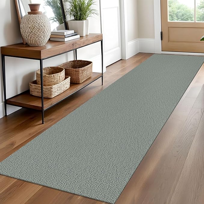 EARTHALL Washable Runner Rug 2x10 Ft Non Slip Runners for Hallways Long Cotton Rubber Backed Kitchen Runner Braided Indoor Floor Carpet Runners for Entryway, Hallway, Kitchen, Green/Grey