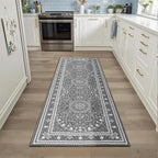 Lessymo 2 x 6 Runner Rug, Machine Washable Area Rugs Boho Faux Wool Low Pile Area Rug for Bedroom, Floral Medallion Vintage Rugs with Non-Slip Rubber,Grey White