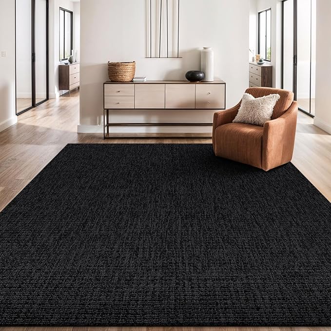 Beverly Rug Easy Jute Rug 6x9 Solid Washable Durable Outdoor Indoor Area Rugs for Living Dining Room Patio Office Stain Resistant Non Shedding Casual Indoor Outside Carpet (6 x 9 Dark Gray)