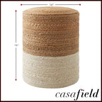 Casafield Hand-Braided Jute Pouf Ottoman Footrest, 14" W x 14" D x 16" H - Round, Natural Boho Home Decor, Woven Accent Footstool for Living Room