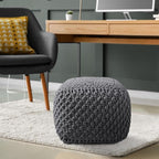Casafield Square Pouf Ottoman, Dark Gray 18.5" W x 18.5" D x 14.5" H Cotton Knit Foot Stool - Boho Floor Pouffe for Living Room, Bedroom, Home Office