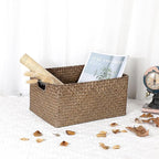 Hipiwe Seagrass Storage Baskets Bin for Shelf Organizing Rectangular Wicker Basket with Handle Handwoven Opened Baskets Bin Decorative Basket Box for Closet Bedroom Organizer