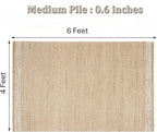 4' x 6' Jute & Wool Area Rug, Handwoven Mini Check with 4-Inch Border – Natural Farmhouse Living Room, Dining & Bedroom Rug, Neutral Flatweave Indoor Décor (4' x 6')