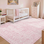 Pink Rug for Living Room Bedroom, 5x7 Area Rugs Washable Vintage Floral Retro Boho Non Slip & Low Pile Nursery Carpet for Indoor Girls Kids Room, Classroom, Dorm, Playroom and Dining Room
