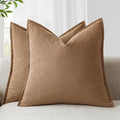 Foindtower Pack of 2, Decorative Linen Soild Throw Pillow Covers Soft Accent Cushion Case Boho Farmhouse Pillowcase for Chair Couch Sofa Bedroom Living Room Home Decor 26 x 26 Inch Light Khaki Brown