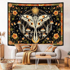 Aipon Orange Moth Tapestry Boho Retro Floral Flowers Tapestries Aesthetic Vintage Mushroom Tapestries for Bedroom Indie Sun Moon Tapestry Wall Hanging for Living Room Dorm (90'' × 68'')