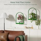 Green Metal Wall Plant Holder - 3-Pack Wall Mounted Plant Stands and Hanging Holders for Indoor Planter and Flower Pot - Arch Decor Shelf for Plant Storage (Pot Not Included)