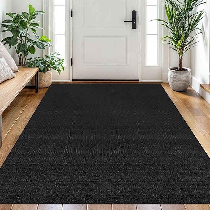 EARTHALL Woven Area Rug 4x6 Ft Washable Rugs for Entryway Non Slip Braided Throw Rugs Bedroom Carpet Cotton Entry Rug Cotton Floor Carpets for Bedroom Dining Room Living Room, Black/Grey