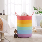 80 Large Rainbow Laundry Hamper Basket for Girls Kids Tall Unicorn Baby Nursery Hamper for Clothes Woven Roper Blanket Toy Basket in Living Room Playroom Bedroom 16"D x 22"H