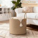 CHICVITA 50L Blanket Basket Living Room, Wicker Laundry Baskets for Home Decor, Baby Toy Basket with Handles, Large Nursery Hamper for Blankets Towels Clothes, 16" X 16" X 14", Jute Brown